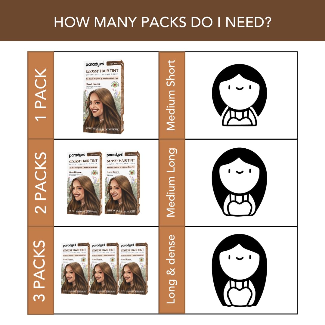 Paradyes No Bleach Hazel Brown Glossy Hair Tint, Ammonia-Free Formula for Natural Black Hair, Visible on Natural Black Hair, Includes Anti-Fade Conditioner for Long-Lasting Shine, 5 Light Brown