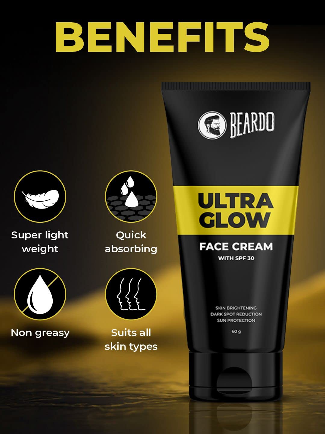 Beardo Ultraglow All in One Face Cream For Men with SPF 30, 60g | Aloe Vera With Vitamin E and Niacinamide for Skin Brightening & Dark Spots Reduction