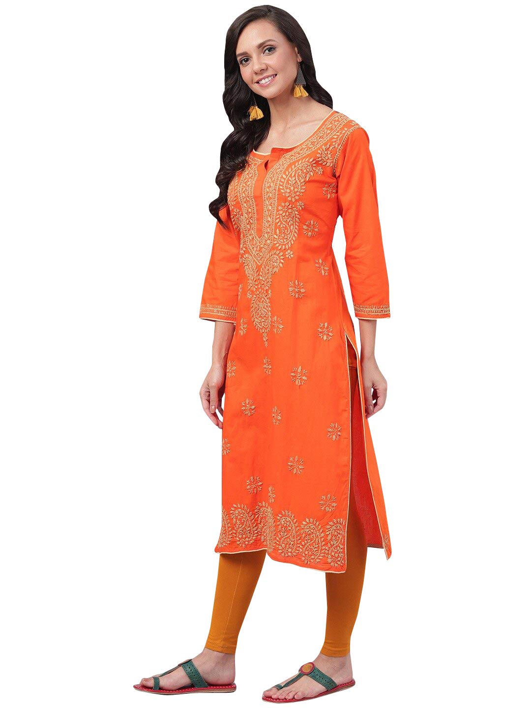 Ada Lucknowi Hand Embroidered Chikankari Straight Cotton Kurti Kurta for Women