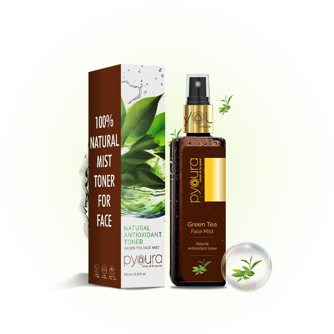 PYOURA Natural Anti-oxidant Green Tea Toner Mist, Garden Fresh Toner For Youthful Skin, Helps Fight Skin Pathogens, Sun Protection, Hydrating Natural Face Serum, For Oily Dry Combination Skin, 100 ml