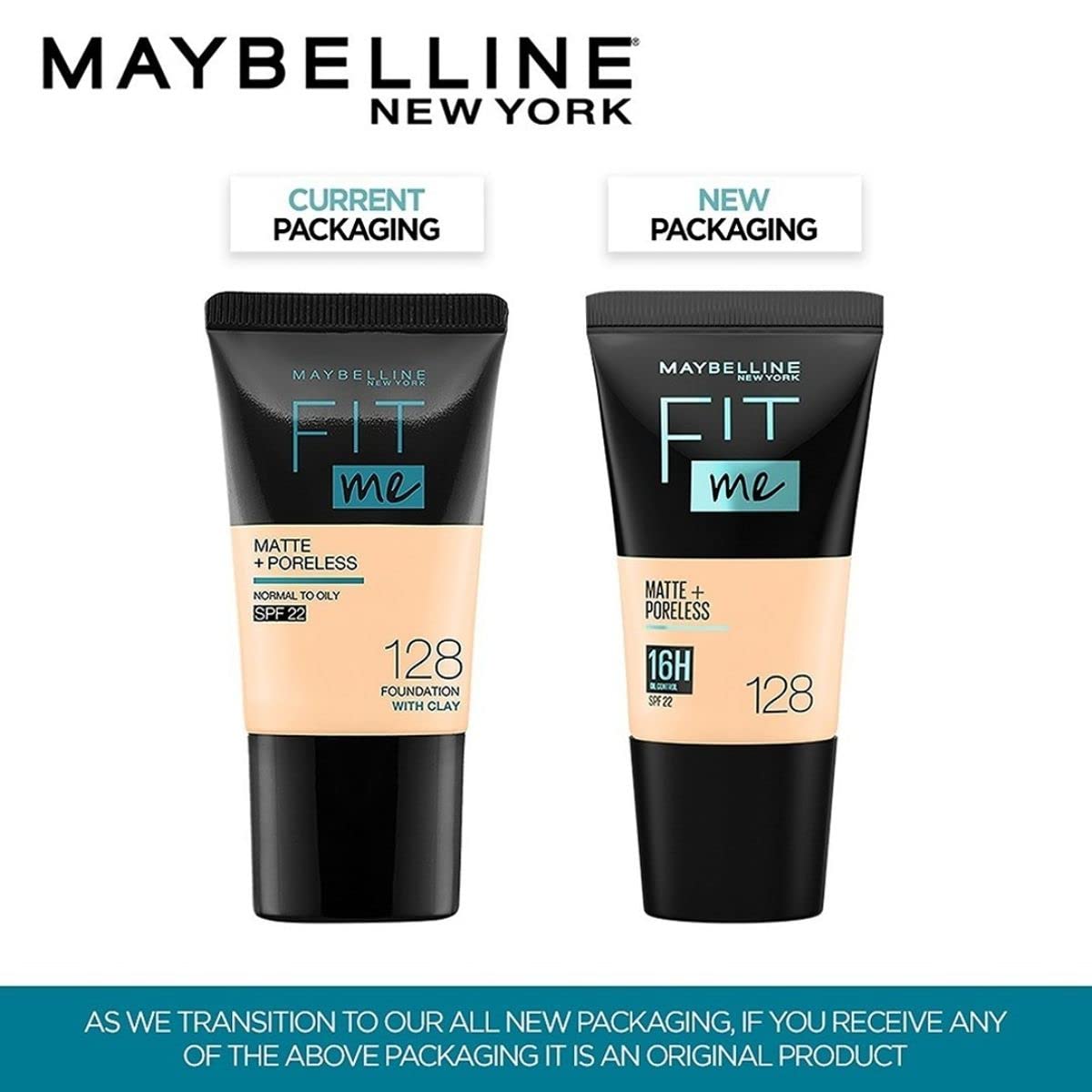 Maybelline New York Liquid Foundation For Oily Skin, Matte & Poreless, Fit Me, 128 Warm Nude, 18 Ml & New York Compact Powder, 230 Natural Buff, 8G, Ivory