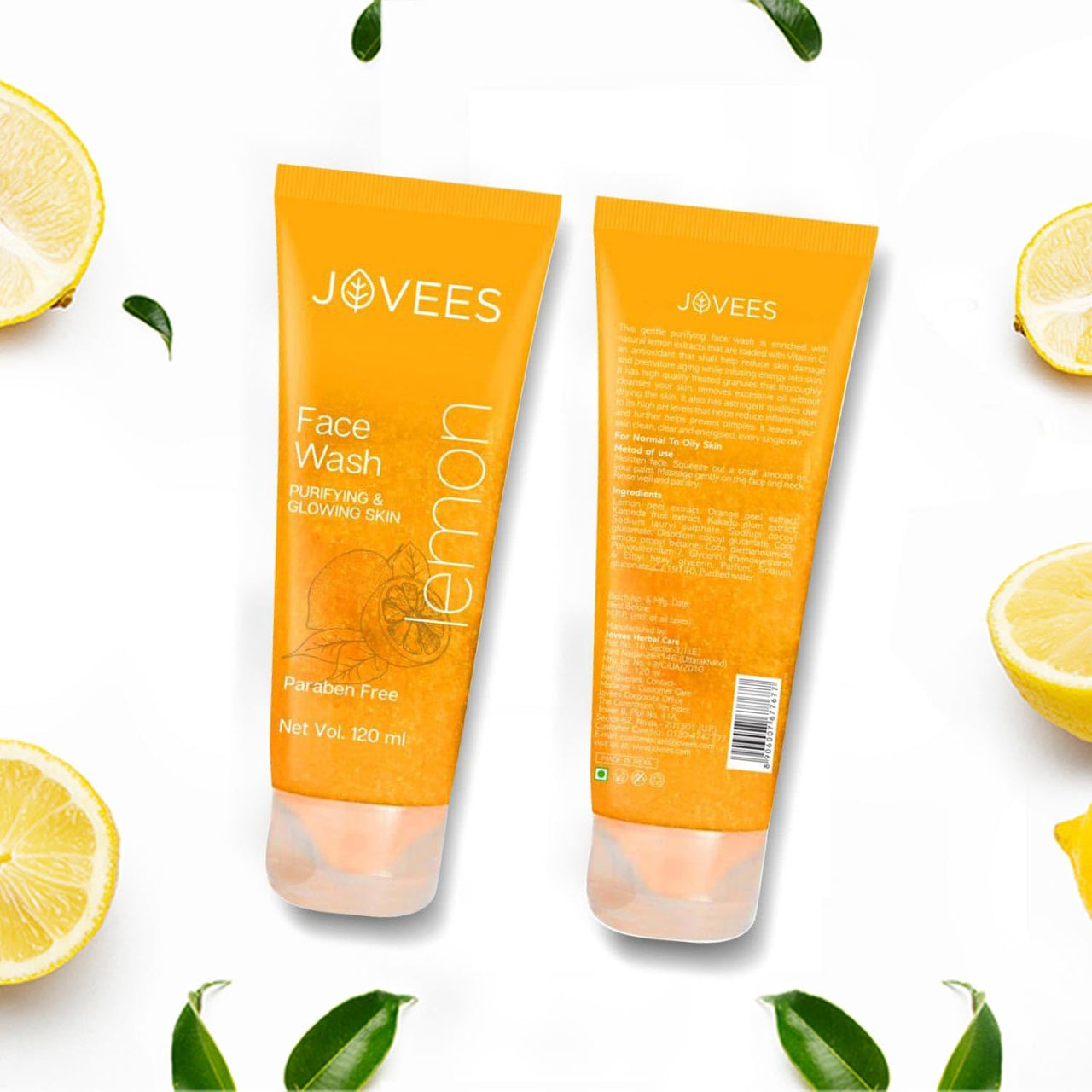 Jovees Herbal Lemon Face Wash with Lemon, Orange Peel & Kakadu Plum Extract | Removes Dirt, Impurities & Excess Oil | Reduces Dark Spot | Skin Brightening (120 ml)