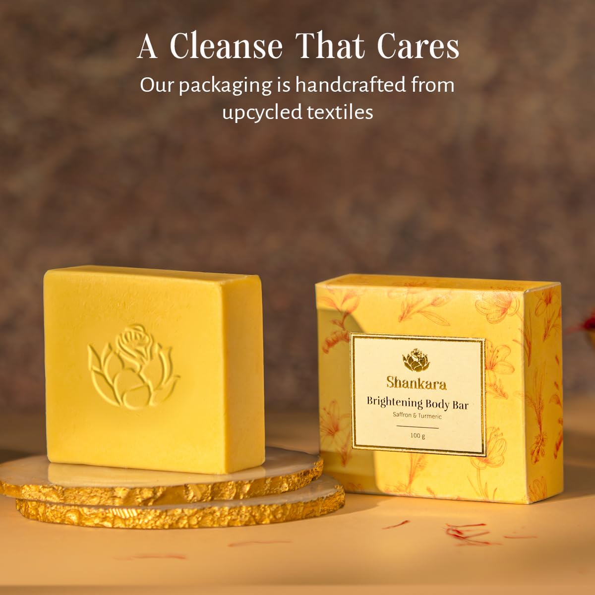 Shankara Brightening Body Bar – Saffron & Turmeric | pH-Balanced Bar Soap for Face and Body | Plant-Based, Cruelty-Free | Natural Bathing Bar with Manjishta and Aloe Vera | 100g