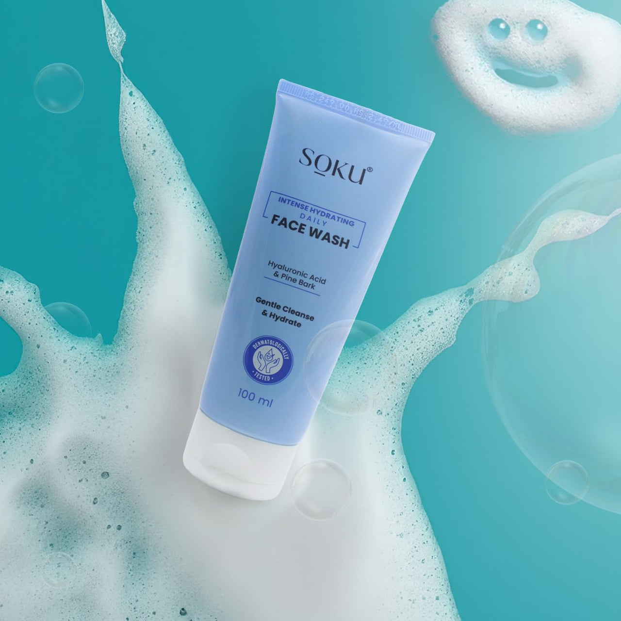 SOKU Intense Hydrating Daily Face Wash | With Hyaluronic Acid and Pine Bark Extract | Suitable For Dry Skin | Pore Cleansing & Dirt Control | Men & Women - 100 ml