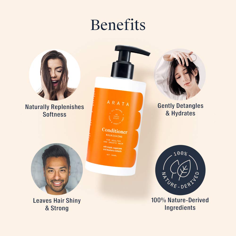 Arata Paraben & Silicon Free Hair Conditioner -300 Ml | With Maple, Sugarcane & Blueberry Extracts | Vegan & Cruelty-Free for Healthy & Smooth Hair | For Women & Men