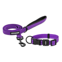 Voyager Reflective Dog Leash Collar Set with Neoprene Handle Supports Small, Medium, and Large Breed Puppies, Cute and Heavy Duty for Walking, Running, and Training - Purple, M Leash Collar Set (Purple) Leash Collar Set (3/4