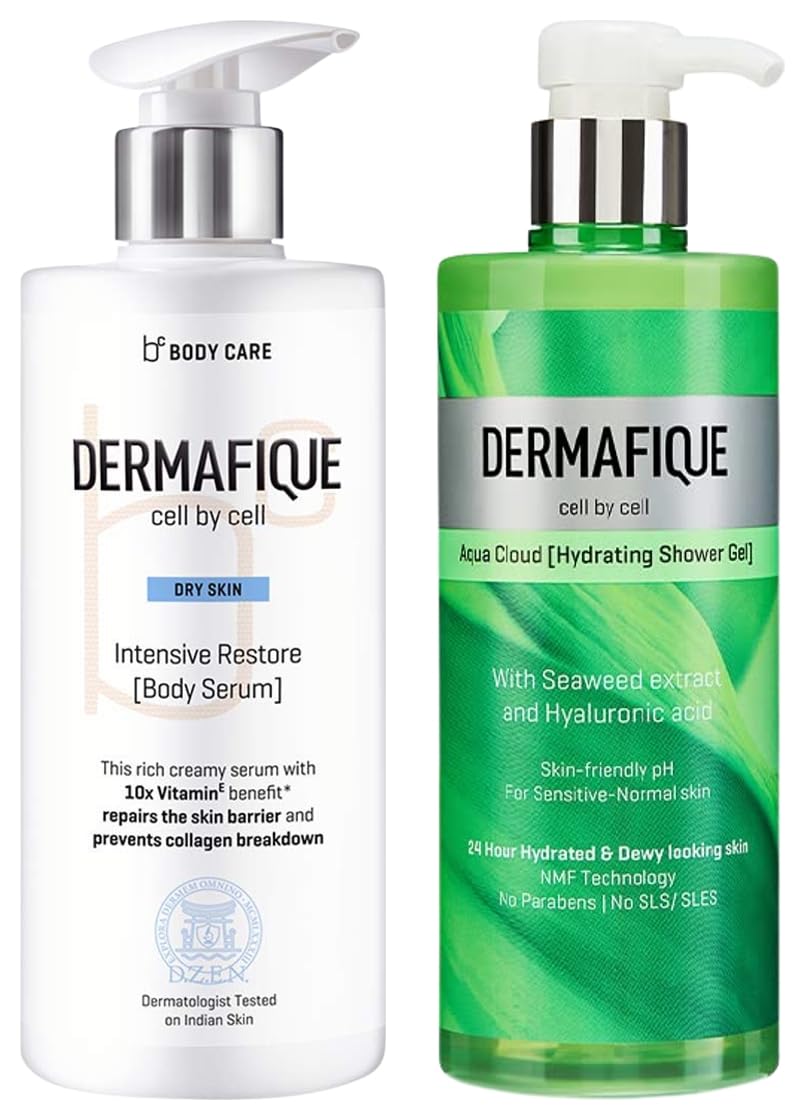 Dermafique Intensive Restore Body Lotion Serum with Vitamin E – 300ml Body Lotion Aqua Cloud Hydrating Shower Gel – 500ml