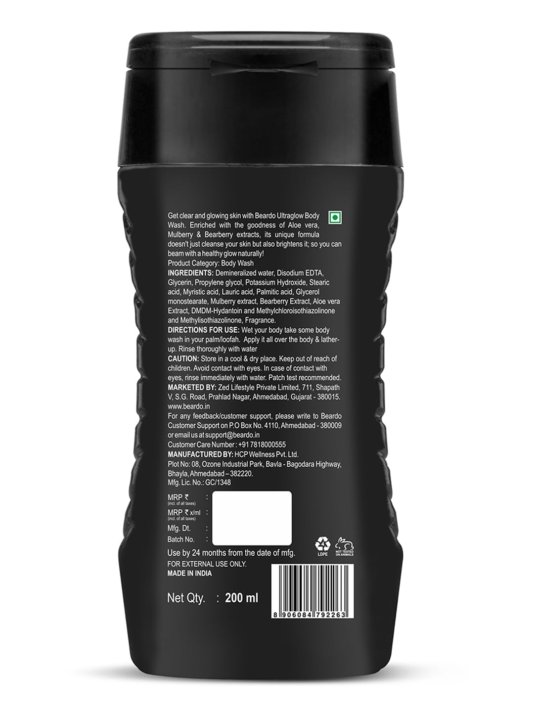 Beardo UltraGlow Body Wash for Men, 200ml | Moisturizes & Hydrates the Skin | Contains Mulberry & Bearberry Extracts for Deep Cleansing & Nourishment | Soft & Smooth Skin