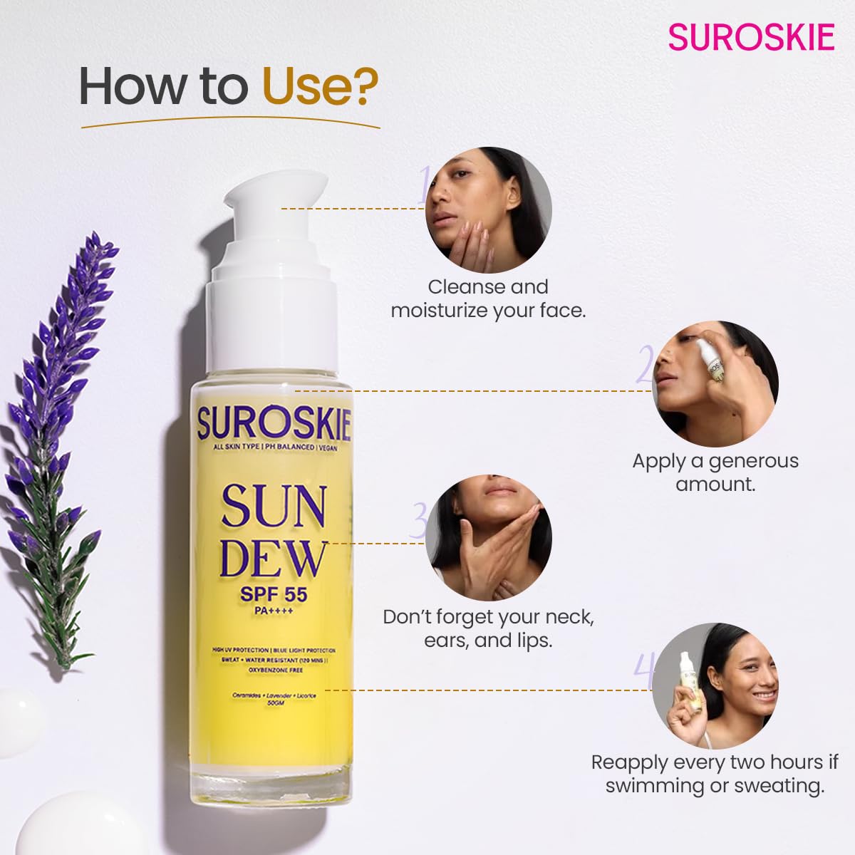 Suroskie Sun Dew Spf 55 Pa++++ (50Gm) | For Uva/B Protection | Sweat & Water Resistant | No White Cast | Infused With Ceramides | Repair Skin Barrier | All Skin Types | Sunscreen For Men & Women