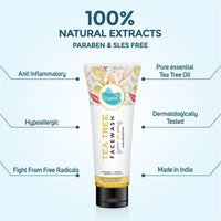 Vegetal Tea Tree Face Wash- Made of 100% natural extracts of Green Tea, Neem, Manjistha, & Khajoor- Anti Acne, Oil control, Free of Parabens, SLES & Harmful Chemicals