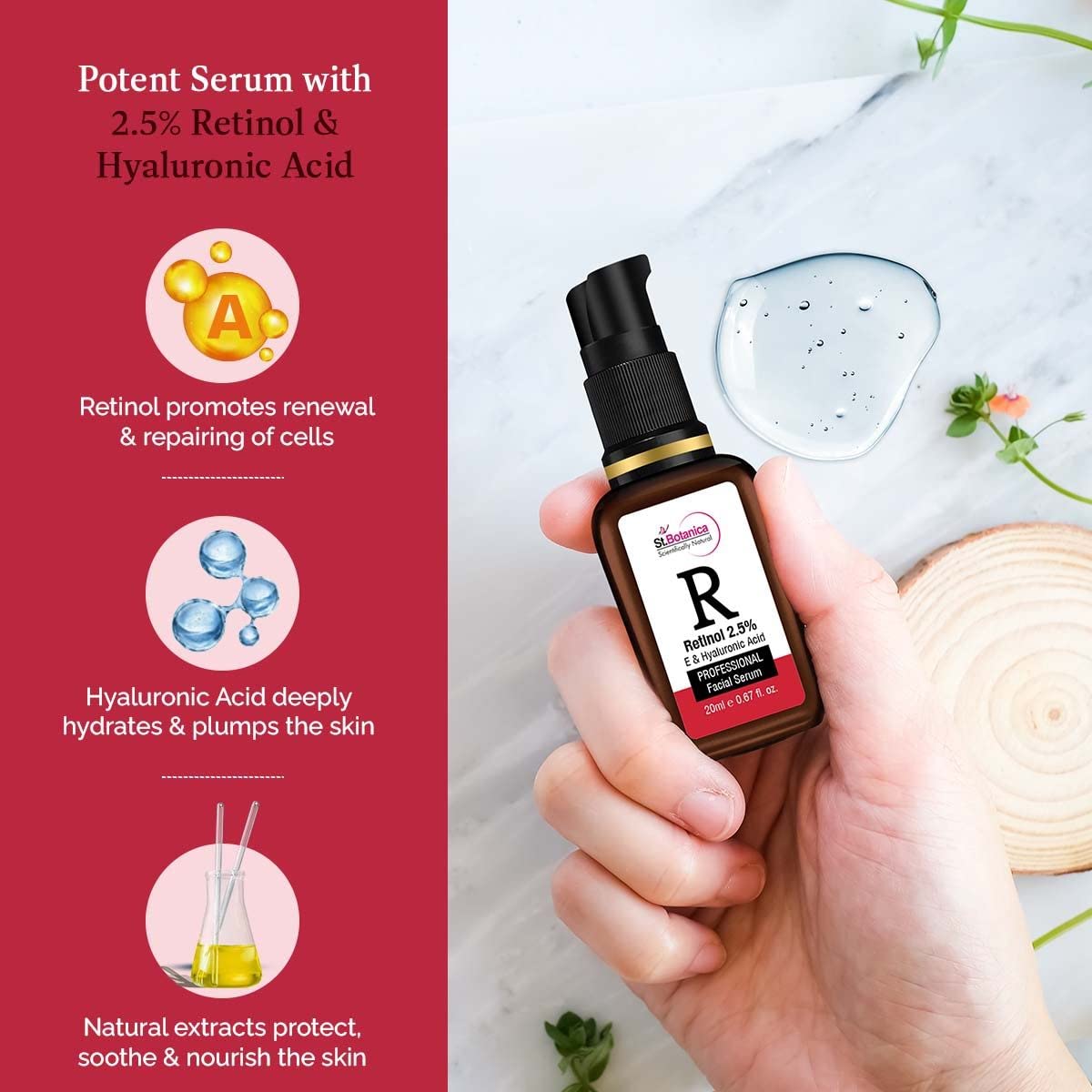 St.Botanica 2.5% Retinol Complex Anti Aging Face Serum | Fight Signs of Aging & Improve Texture | With Jojaba Oil and Vitamin E | Rejuvenate and Hydrates Dull Skin and Clear Oil & Impurities | No Parabens & Sulphates | Vegan & Cruelty Free | 20 ml