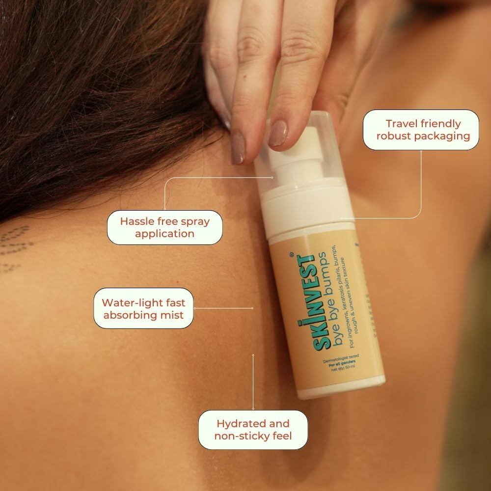 Skinvest Bye Bye Bumps Exfoliating Mist 50ml | Treats Ingrown hair, Strawberry skin, Razor bumps post waxing/shaving, Acne, Itchiness, Uneven skin texture | All Skin Types - for Men & Women | Dermatologist Tested