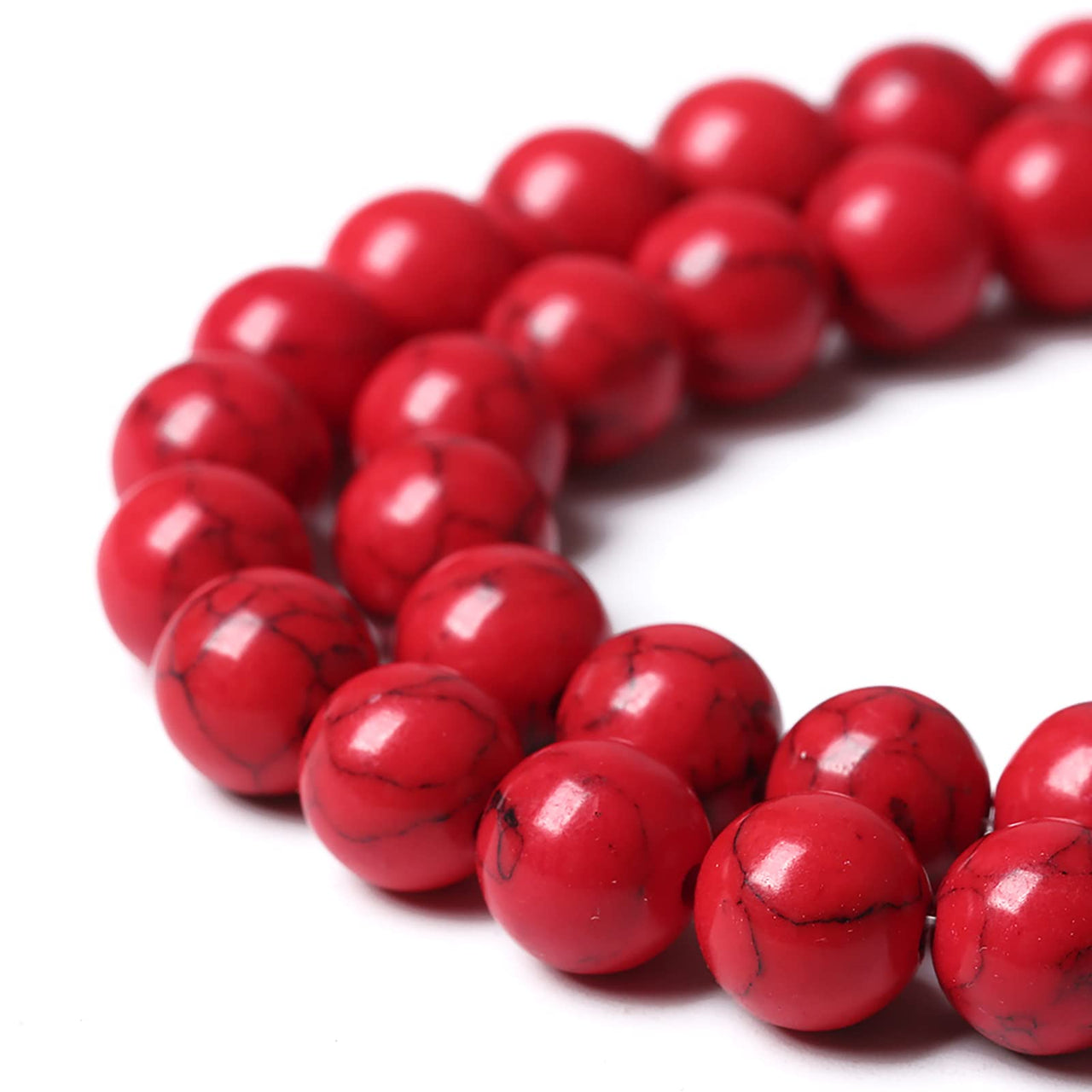 32pcs 12mm Natural Stone Beads Red Turquoise Gemstone Round Loose Beads for Jewelry Making Crystal Energy Stone Healing Power DIY Bracelets Red Turquoise Beads