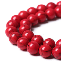 32pcs 12mm Natural Stone Beads Red Turquoise Gemstone Round Loose Beads for Jewelry Making Crystal Energy Stone Healing Power DIY Bracelets Red Turquoise Beads