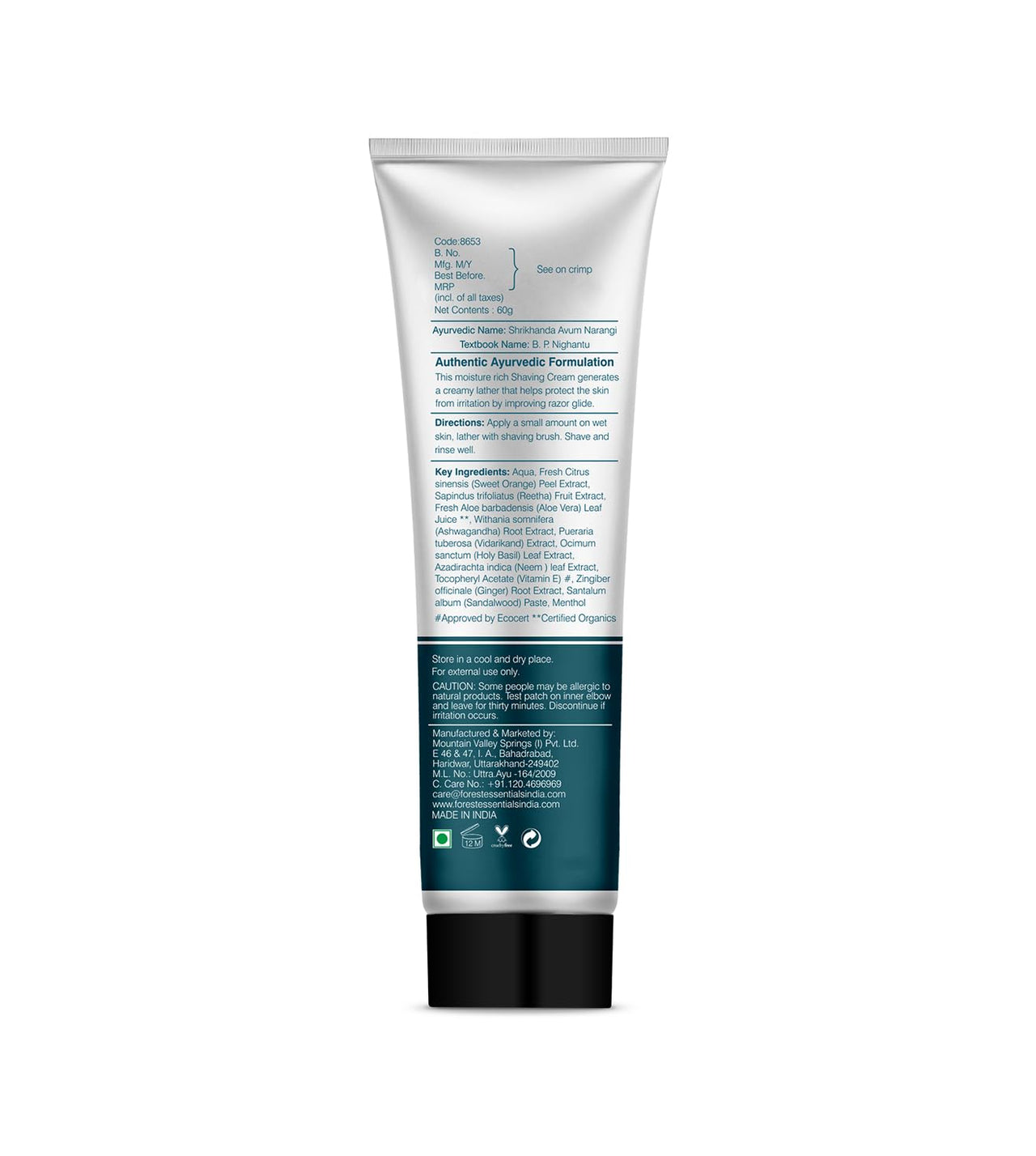 Forest Essentials Sandalwood & Orange Peel Shaving Cream for Men | Ayurvedic and Natural Shaving Cream For Smooth Razor Glide | 60 g