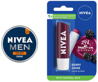 NIVEA Men Crème, Dark Spot Reduction, Non Greasy Moisturizer, Cream with UV Protect, 75 ml & Nivea Lip Balm, Fruity Berry Shine, 4.8G,Purple