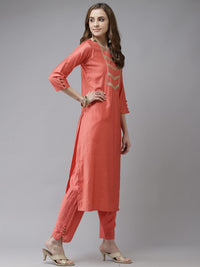 INDO ERA Women's  Cream Solid Viscose Straight Kurta Trouser With Dupatta Set