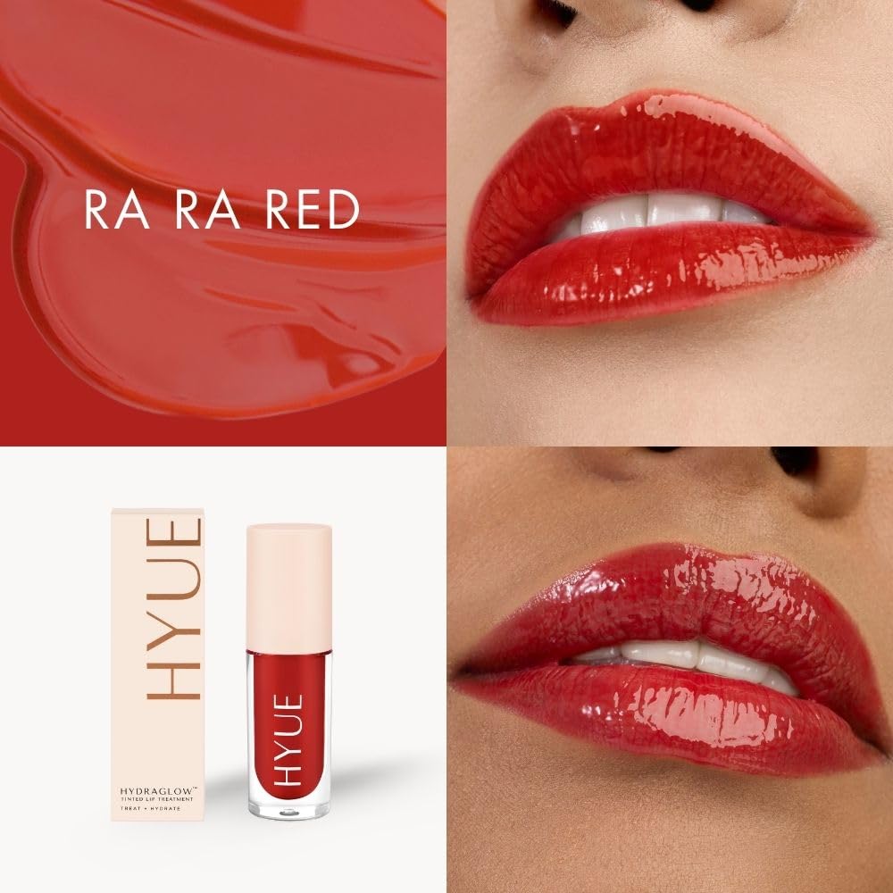 HYUE HydraGlow™ Tinted Lip Treatment (6 ml) | Ra Ra Red | 24‑Hour Hydration with Sea Buckthorn Oil & Kokum Butter | Non‑Sticky | High‑Shine | Nourishing & Vegan Formula | Chunky Applicator