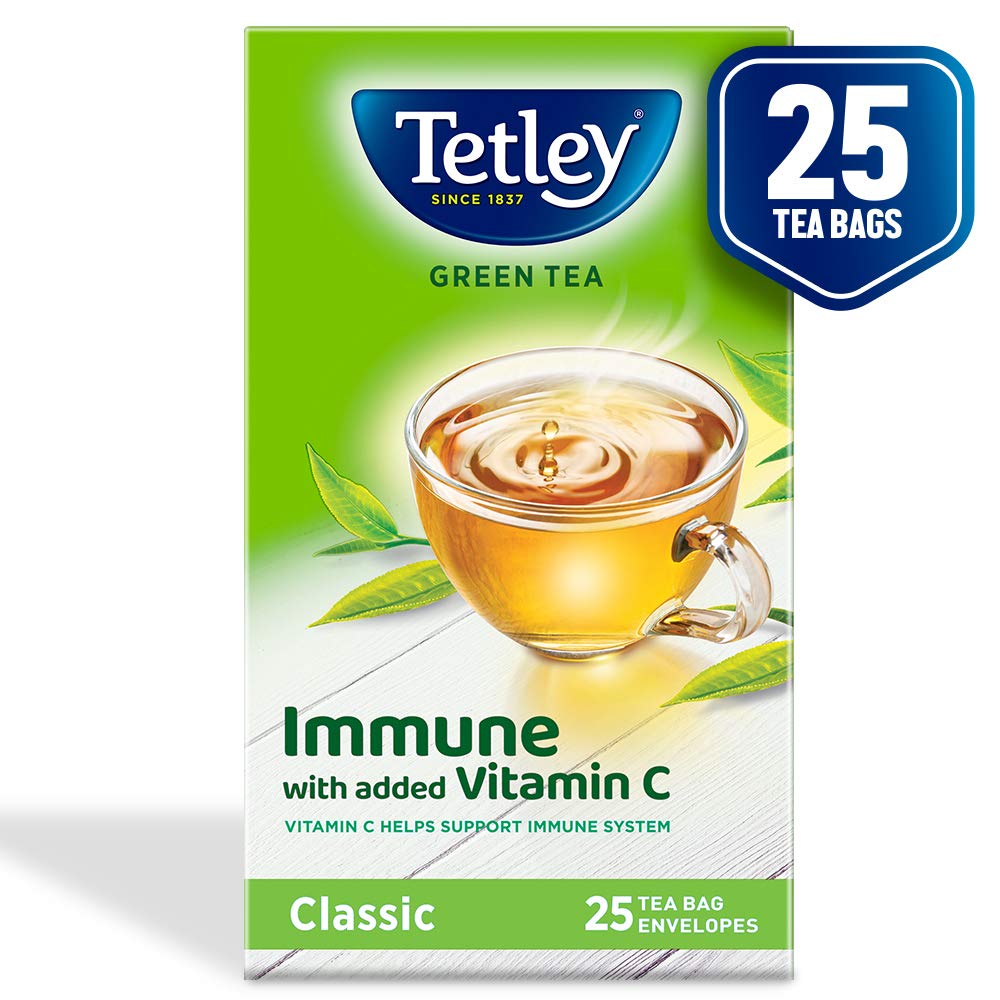 Tetley Green Tea Immune, With Added Vitamin C, Classic Green Tea Flavour, 25 Tea Bags, 1.3 Gram X 25