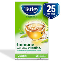Tetley Green Tea Immune, With Added Vitamin C, Classic Green Tea Flavour, 25 Tea Bags, 1.3 Gram X 25