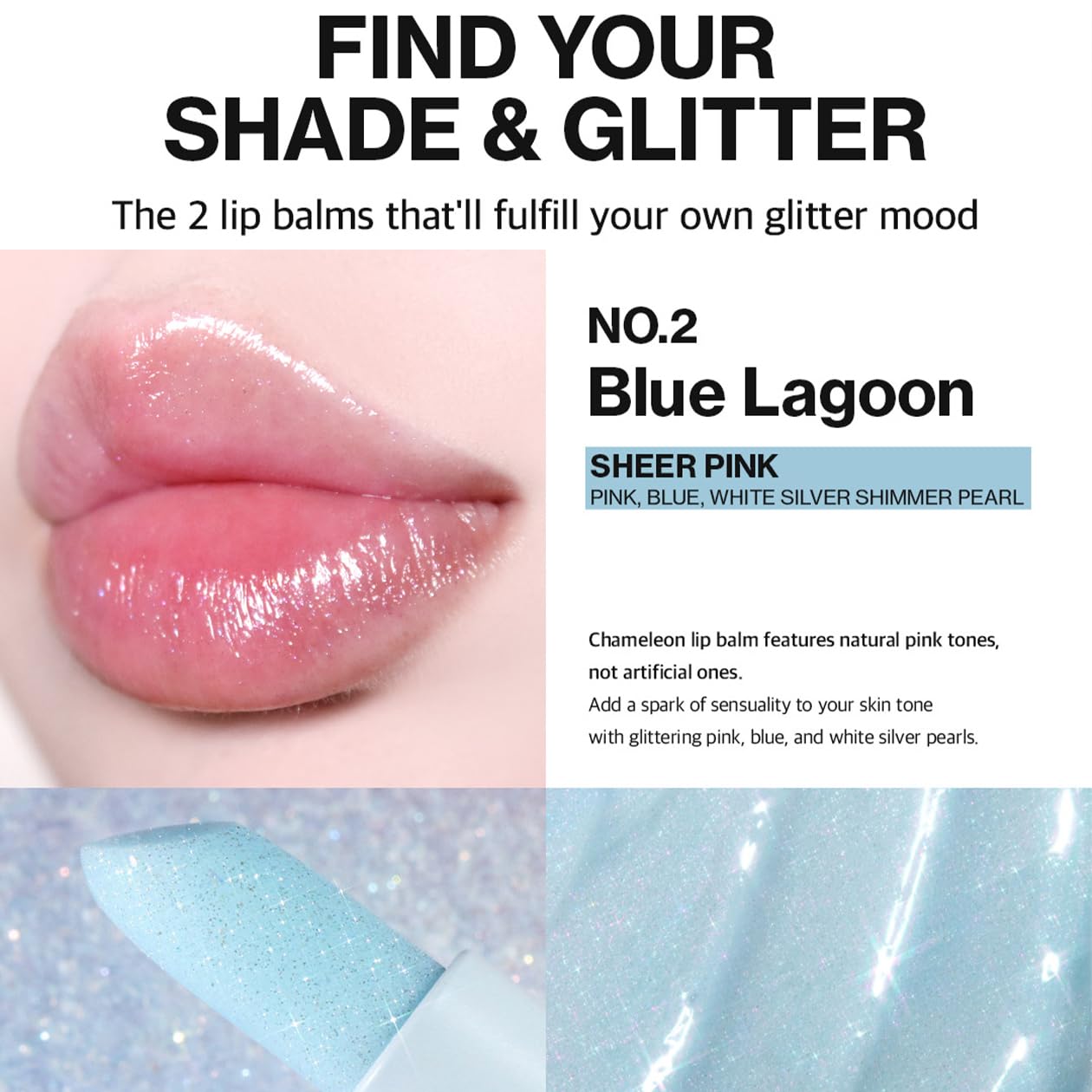UNLEASHIA Glacier Vegan Lip Balm |Glitter|Moisturizing|Vitamins|Shea Butter|Glossy|Lip Base #No.2 Blue Lagoon (No.2 Blue Lagoon), 1 Count