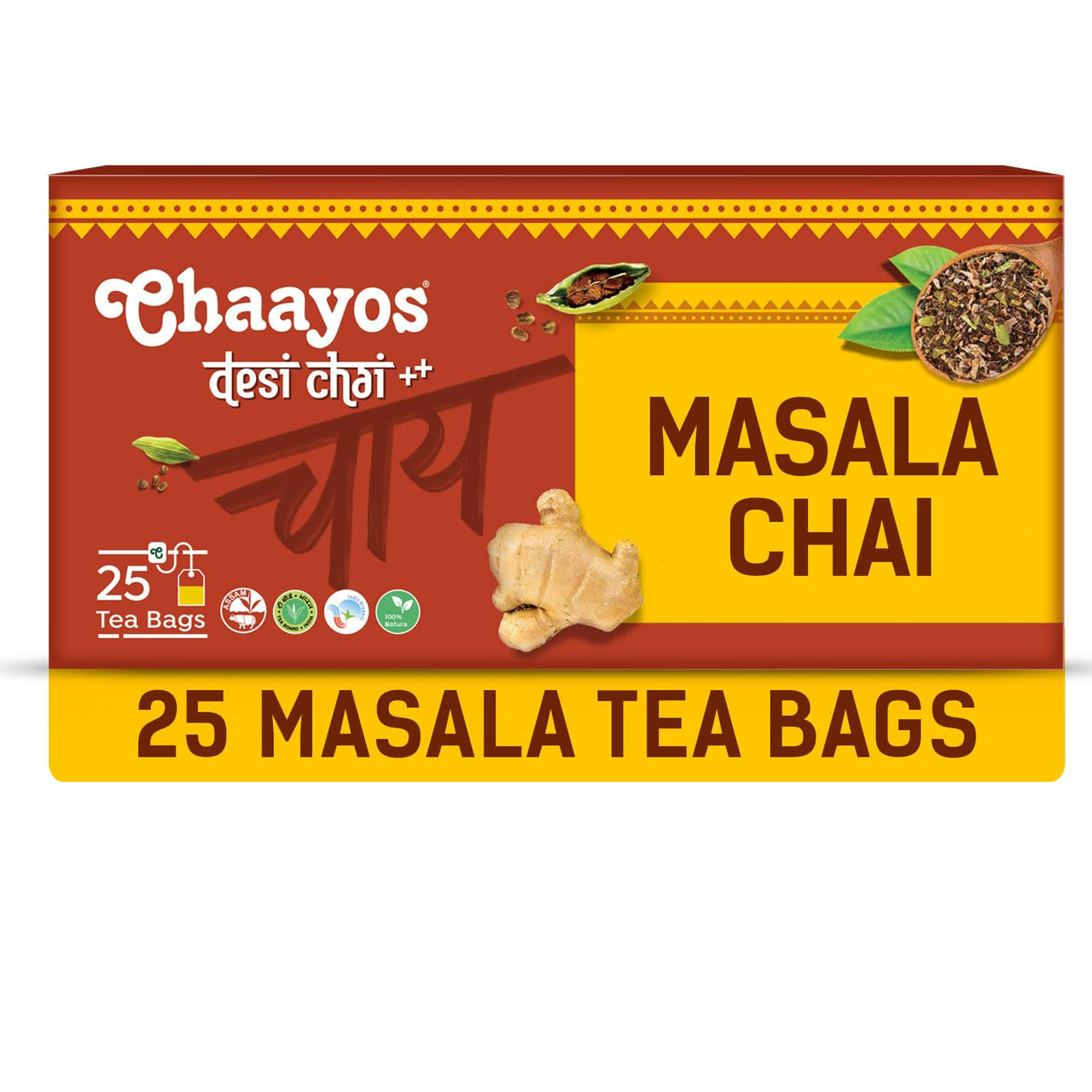 Chaayos Masala Chai Tea Bags - Premium Assam Tea with 100% Natural Ingredients Spices - [25 Tea Bags]