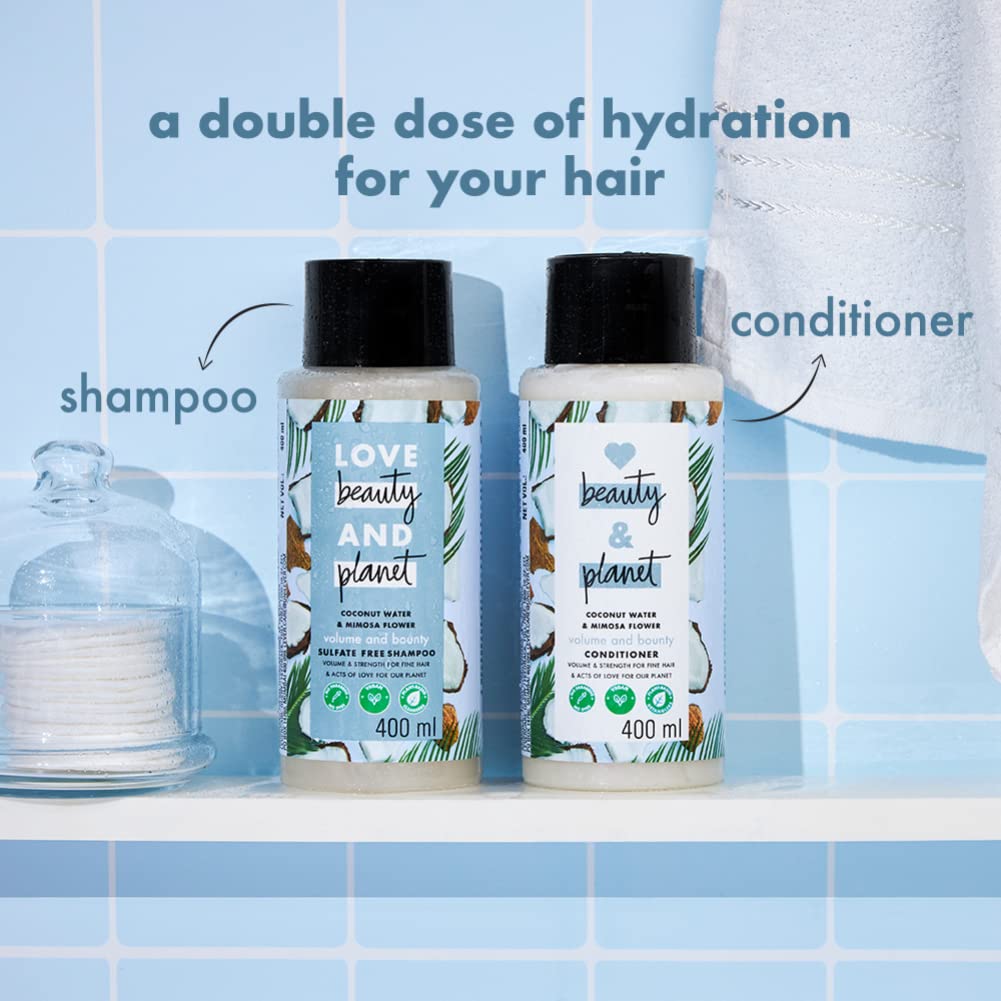 Love Beauty & Planet Coconut Water and Mimosa Flower Volume and Bounty Shampoo & Conditioner, No Parabens, No Dyes, 100% Organic Coconut Oil, 200ml