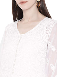 Ada Women's  Hand Embroidered Faux Georgette Lucknowi Chikankari Kurti with Slip