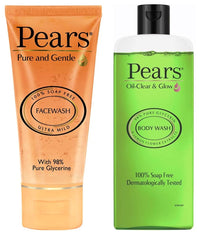 PEARS Pure and Gentle Daily Cleansing Facewash, Mild Cleanser With Glycerine, Balances PH, 100% Soap Free, 150 g & Pears Oil Clear & Glow Shower Gel 250 Ml
