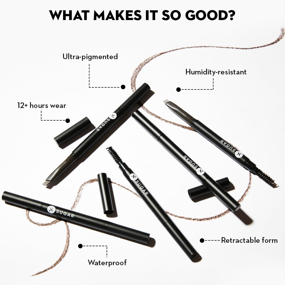 SUGAR Cosmetics Arch Arrival Brow Definer | Brow Pencil with Spoolie | Lasts Upto 12hrs | Pigmented Eyebrow Pencil |Long Lasting & Natural Finish | 3.5gm | Jerry Brown