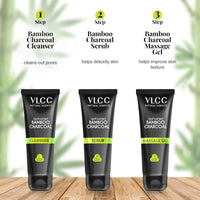 VLCC Activated Bamboo Charcoal Facial Kit with FREE Rose Water Toner - 300g + 100ml | Anti-Blemish Skin Purifying | At Home Facial Kit | Anti-Acne Facial with Activated Bamboo Charcoal