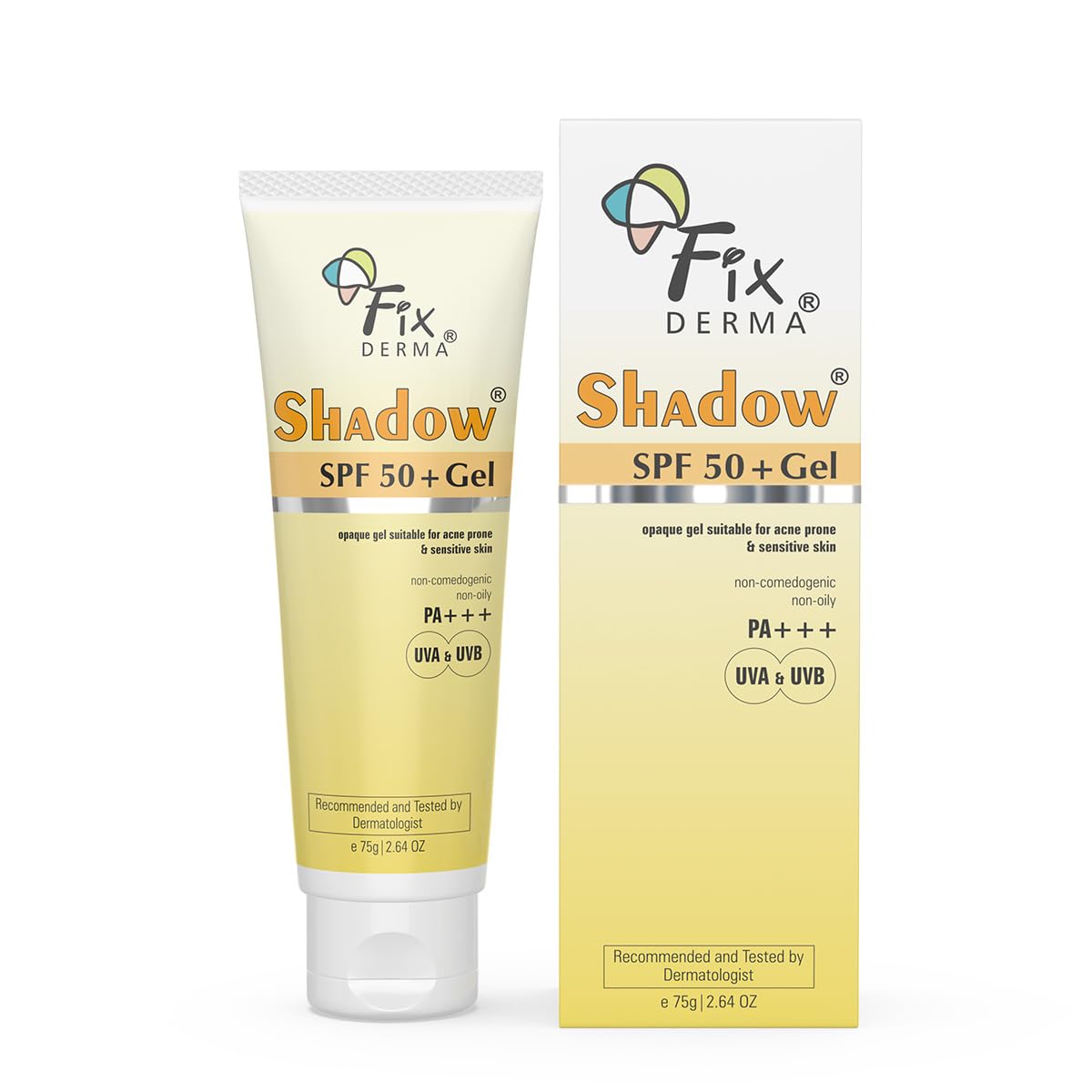 Fixderma Shadow Sunscreen SPF 50+ PA+++ Gel | Sunscreen SPF 50 for Oily, Acne Prone & Normal Skin | Broad Spectrum & UVA & UVB Protection | Lightweight | No White Cast | For Men & Women - 75G