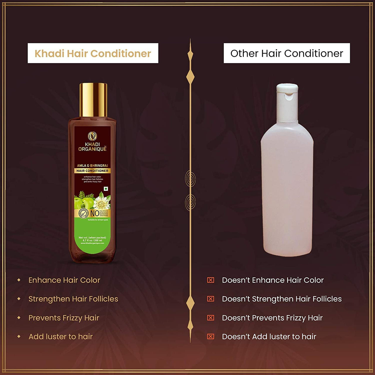 Khadi Organique Amla & Bhringraj Hair Conditioner | Enhance Hair Color | Strengthen Hair Follicles(SLS & Parabeen Free) pack of 2 400 ML