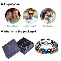 DHQH Triple Protection Bracelet Natural Black Obsidian Tigers Eye Hematite 8-10mm Beads Handmade Bracelet- Healing Crystal Bracelet Bring Luck Prosperity and Happiness A-Blue Triple Bracelet