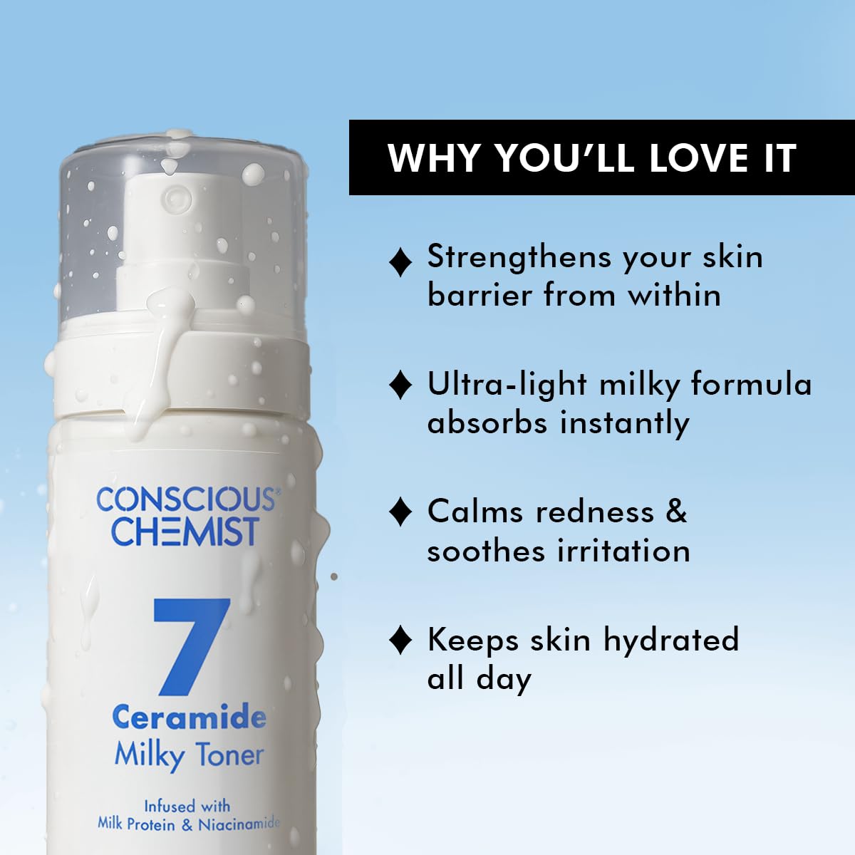 Conscious Chemist® Hydrating Milky Face Toner | 100ml | 7 Ceramide Complex & Niacinamide | Calms, Smoothens & Strengthens Skin Barrier | Toner for Glowing skin, For Men & Women, All Skin Types