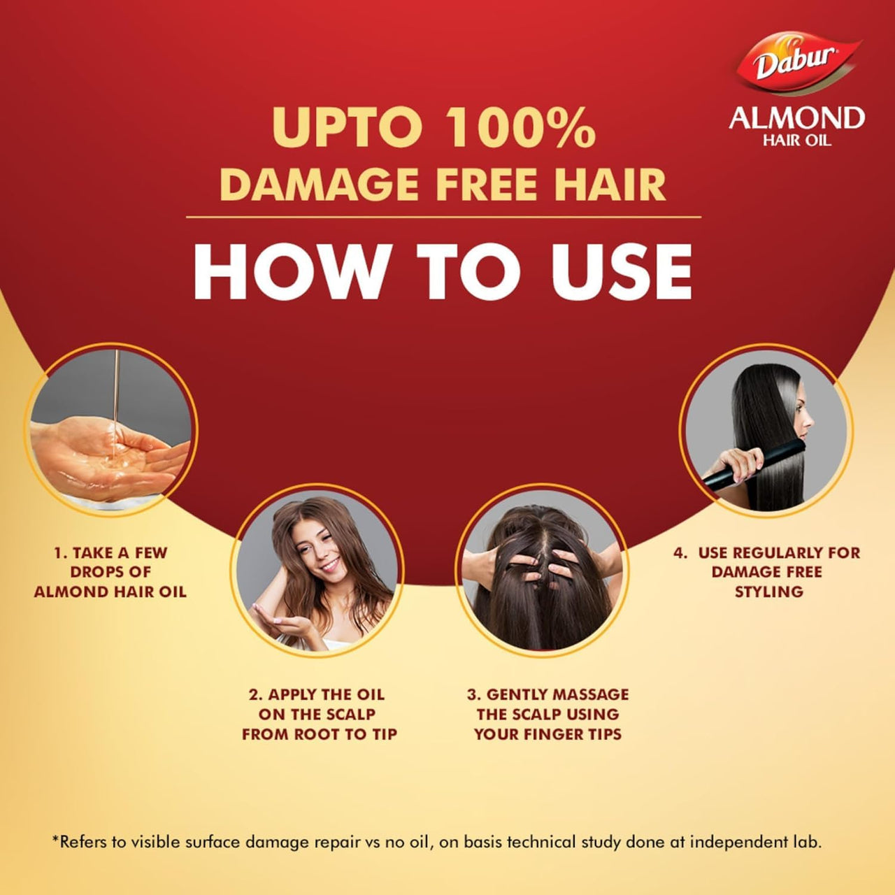 Dabur Almond Hair Oil - 190ml With Free Dabur Almond Oil 95ml | Provides Damage Protection | Non Sticky Formula | For Soft&Shiny Hair | With Almonds, Keratin Protein, Soya Protein & 10X Vitamin E