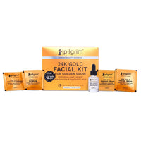 Pilgrim 24K Gold Facial Kit for Instant Radiance & Golden Glow: Includes Gold Cleanser, Scrub, Massage Cream, Facial Mask, Red Vine Mist & Toner (30ml)