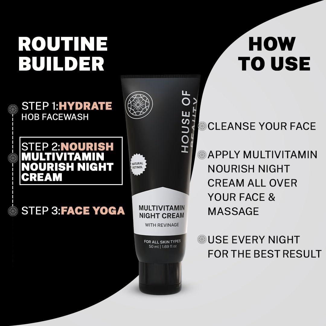 House of Beauty Multivitamin Night Cream with Revinage, Natural Retinol, For All Skin Types, 50 ml