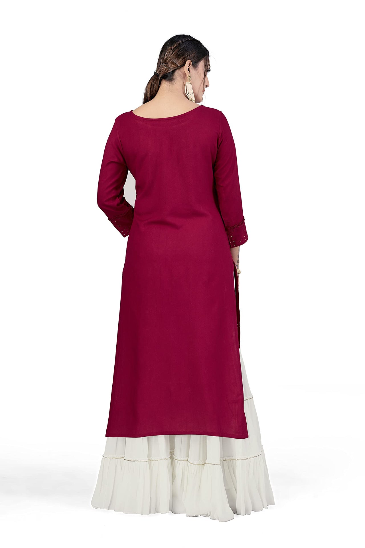 Fashion Dream Women Viscose Rayon Sequence Embroidered Straight Kurti