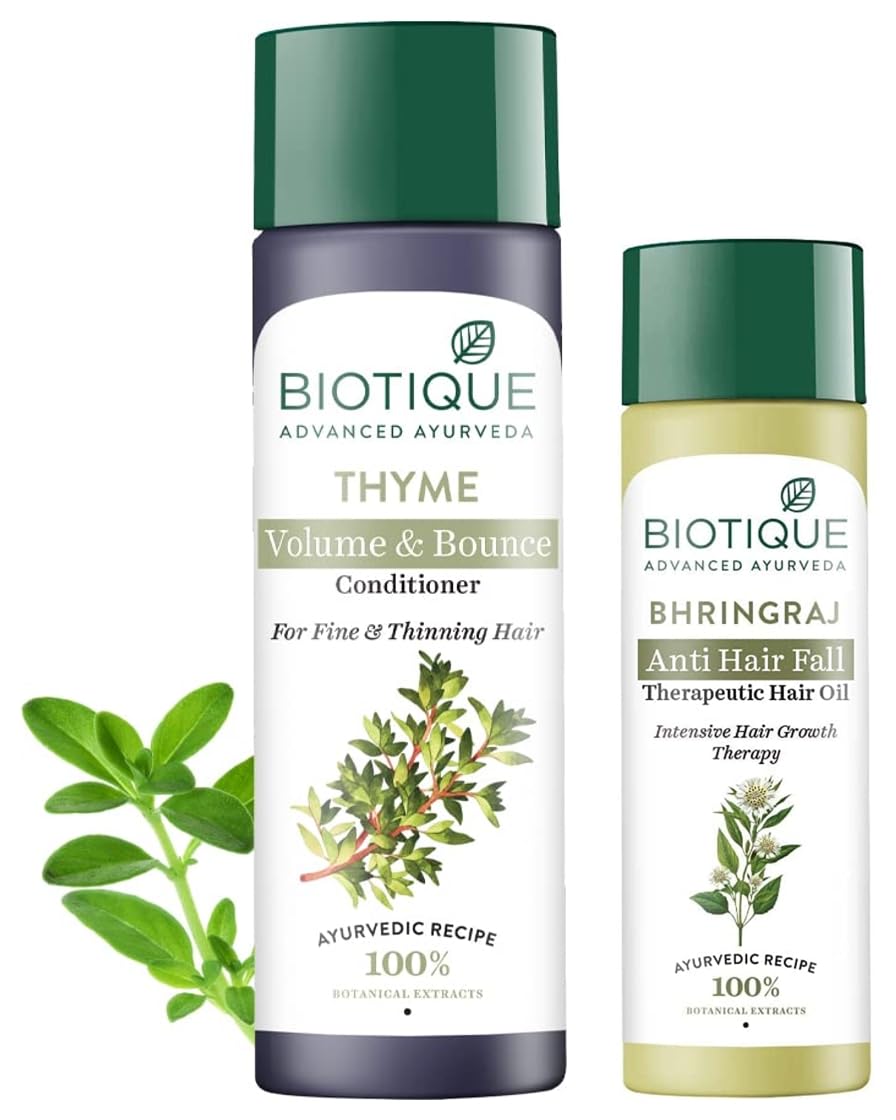 Biotique Bio Bhringraj Fresh Growth Therapeutic Oil, 120ml & Bio Thyme Volume Conditioner, 200ml Combo