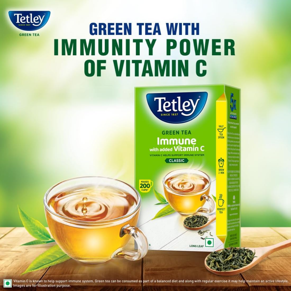 Tetley Loose Green Tea Leaves 250g, Classic Flavour, Immune With Added Vitamin C, Makes 200 Cups, Long Leaf Tea, 5X Antioxidants As An Apple