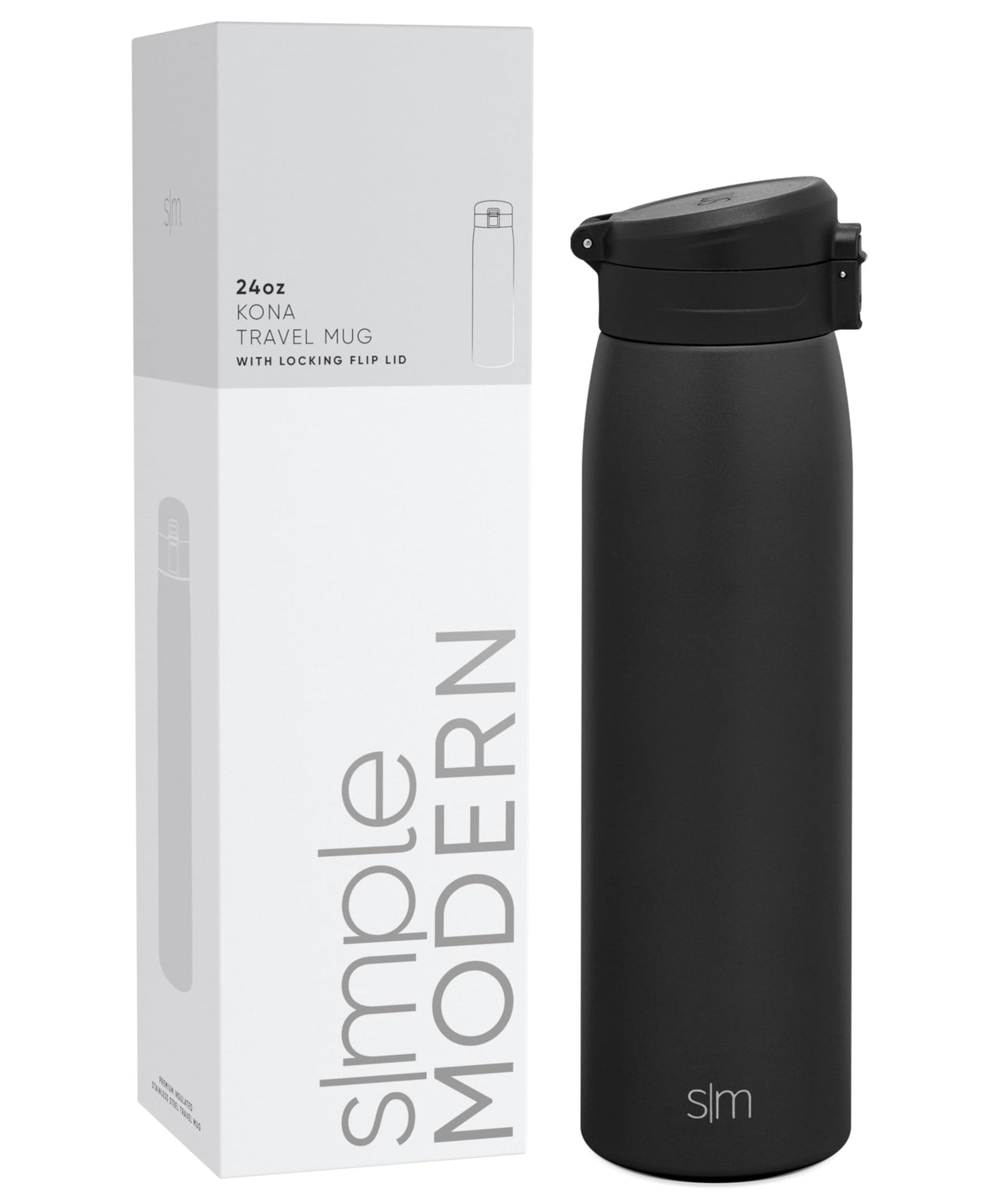 Simple Modern Insulated Thermos Travel Coffee Mug with Snap Flip Lid | Leakproof Reusable Stainless Steel Tumbler Cup | Gifts for Women Men Him Her | Kona Collection | 24oz | Midnight Black - Midnight Black