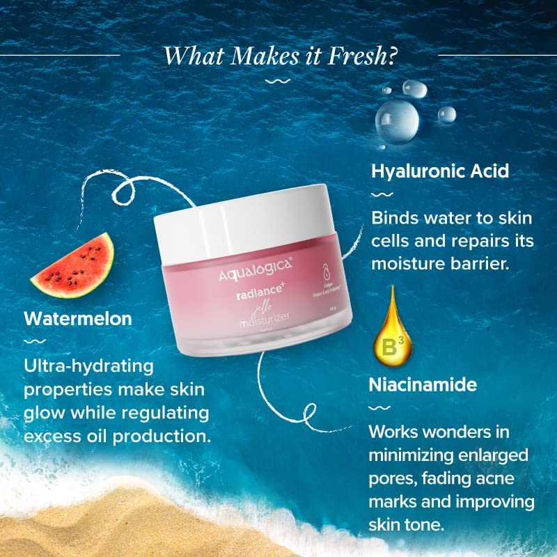 Aqualogica Radiance+ Jello Moisturizer Gel With Watermelon & Niacinamide For Pigmentation & Dark Spots - For Dry, Bright And Radiant Skin Of Women & Men -50G