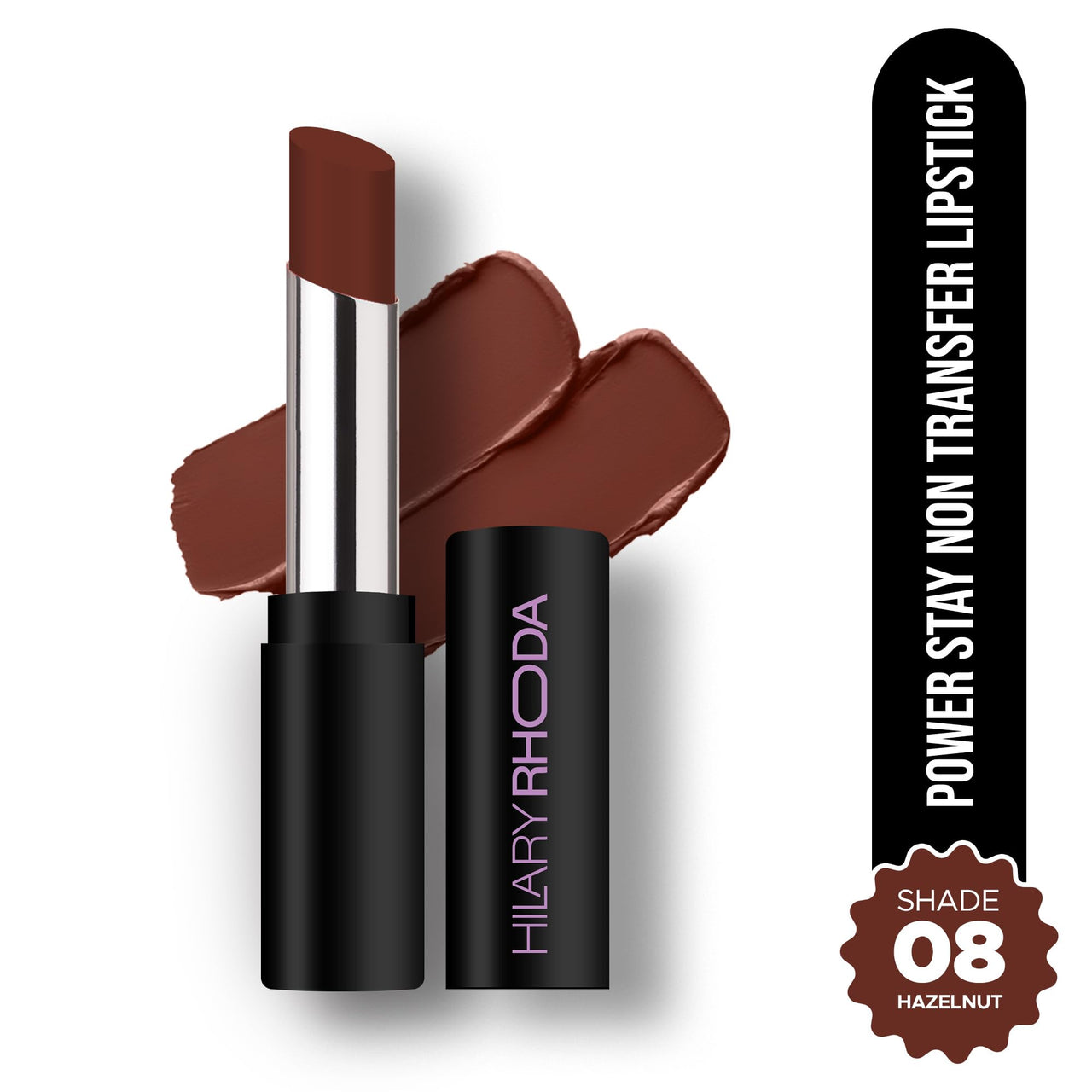 Hilary Rhoda Power Stay NonTransfer Lipstick | Matte Finish | Infused with Vitamin E & Shea Butter | Lightweight & Highly Pigmented | Glides Easily & Smudge-Proof |3.2g (Hazelnut - Shade 08)