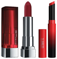 Maybelline New York Lipstick, Matte Finish, Bold Colour, 199 More Ruby, 1.7g & Maybelline New York Matte Lipstick, Intense Colour, Moisturised Lips, 695 Divine Wine, 3.9g