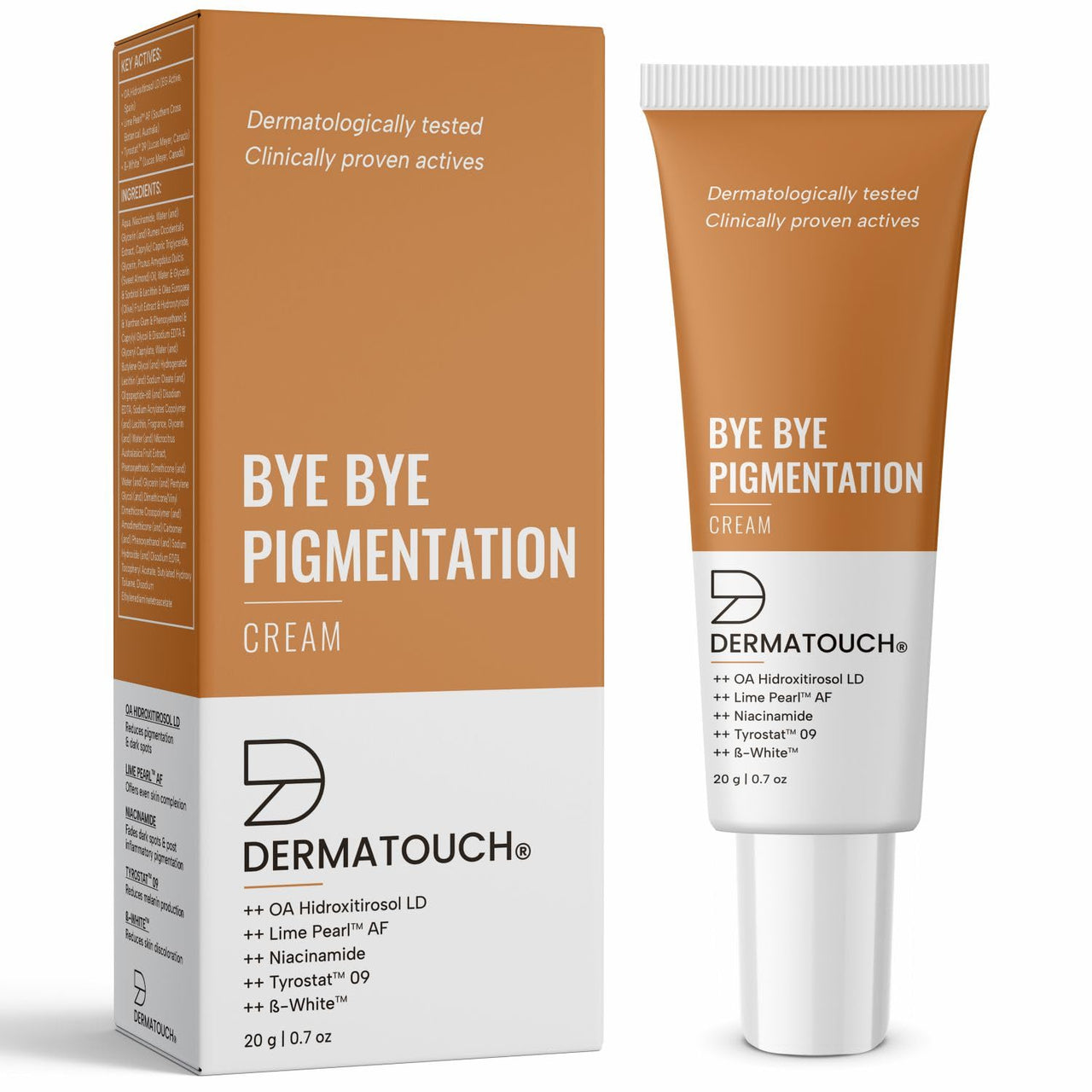 DERMATOUCH Bye Bye Pigmentation Cream || Pigmentation Cream for Women/Men with Niacinamide, B-White, Lime Pearl, OA Hidroxitirosol LD & Tyrostat - 20G
