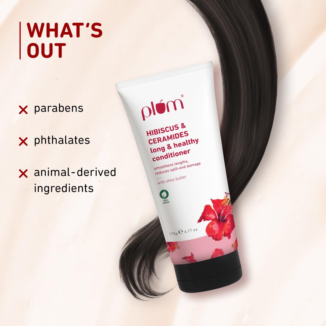 Plum Hibiscus & Ceramides Conditioner | Nourishing Formula with Shea Butter | Smoothens & Strengthens Hair | Prevents Split Ends | 100% Vegan & Cruelty-Free | 175g