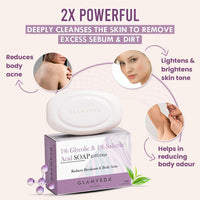 Glamveda Anti Acne 1% ww Glycolic Acid & 1% ww Salicylic Acid Soap | Reduces Dark Spots, Acne Scars & Hyperpigmentation - 75gm Pack of 2