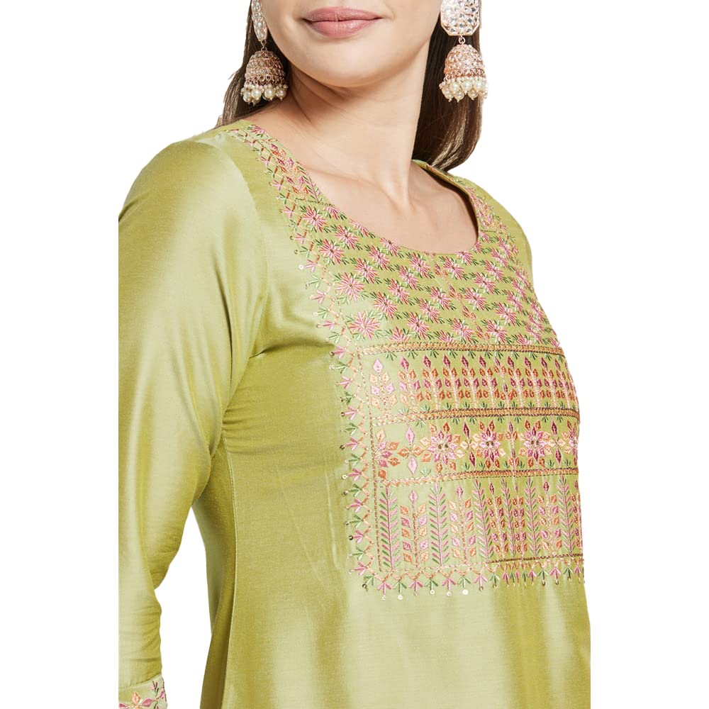Kashish Women's  Viscose Embroidered Round Neck Straight Fit Kurta