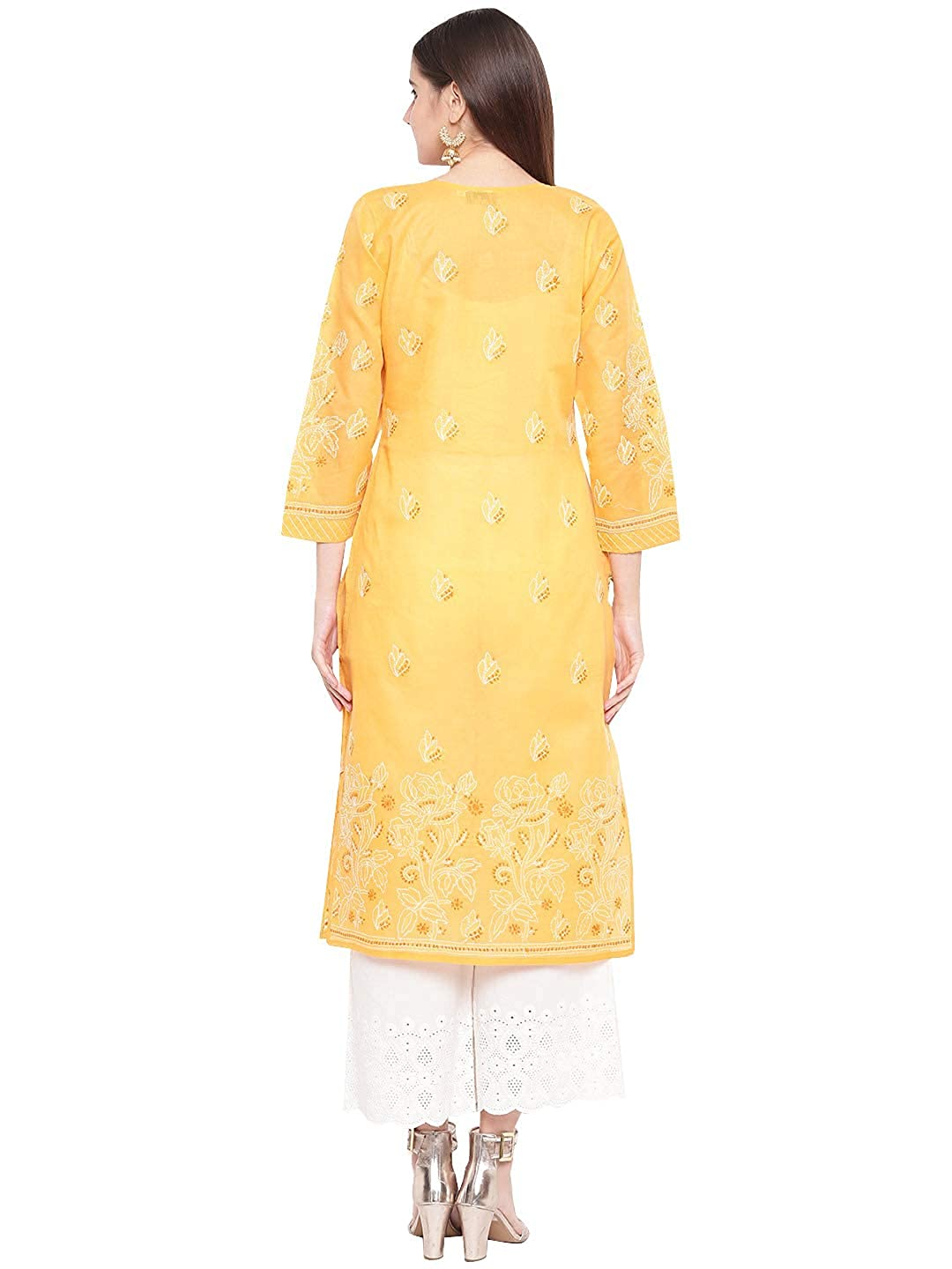 Ada Hand Embroidered Lucknowi Chikankari Straight Cotton Kurti Kurta for Women A220999 White 2XL